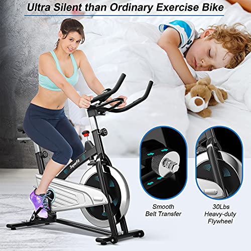 Goplus Magnetic Stationary Bike, Indoor Exercise Cycling Bike Smooth Belt Drive W/ Heart Rate, LCD Monitor, Full Adjustment Near-silent Home Cardio Workout Spin Bike