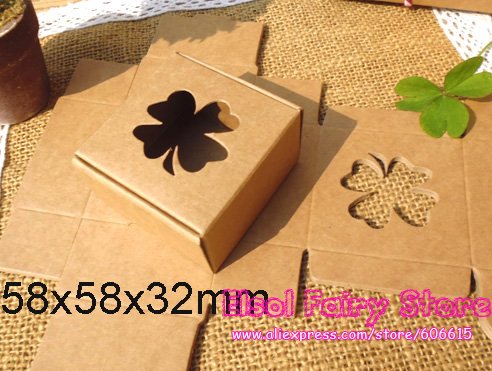Generic (50Pcs/Lot) 58x58x32mm Clover Hollow Kraft Candy Box, Handmade Clover Soap Box, Party Favor Paper Box Gift Box -Free shipping