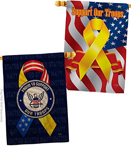 Breeze Decor Support Navy Troops Burlap House Flag Pack Armed Forces USN Seabee United State American Military Veteran Retire Official Our Banner Small Garden Yard Gift Double-Sided, Made in USA