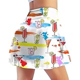 M YESCUSTOM Cocktail Tennis Skirts for Women Martini Golf Skort Colorful Athletic Skirt with Shorts Pockets for Party Outfits Workout Running M