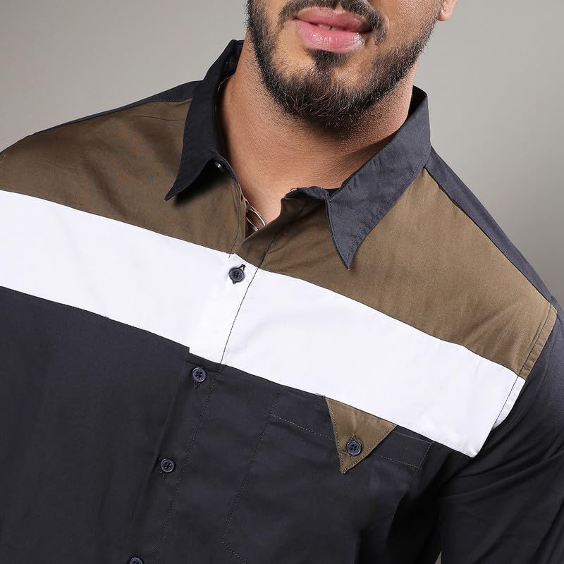 Image of Instafab Plus Men's Shirt for Casual Wear | Spread Collar | Long Sleeve | Button Closure | Plus-Size Fit | Cotton Shirt Crafted with Comfort Fit for Everyday Wear