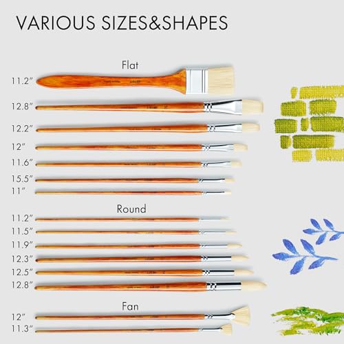 ARTIFY 15 Pieces Professional Natural Chungking Bristle Oil Paint Brush Set, Long and Heavy Handle, Perfect for Oil and Acrylic Painting