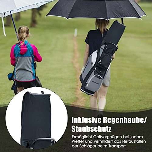 Foto von COSTWAY Golfbag, leichtes Golf Cart Bag, mit Regenhaube, 14er Einteilung von Schlägerfach, auch zur Nutzung auf Golf Trolley und Golf Cart, 7/8 Reißverschlusstaschen (SP37829 Schwarz Grau)