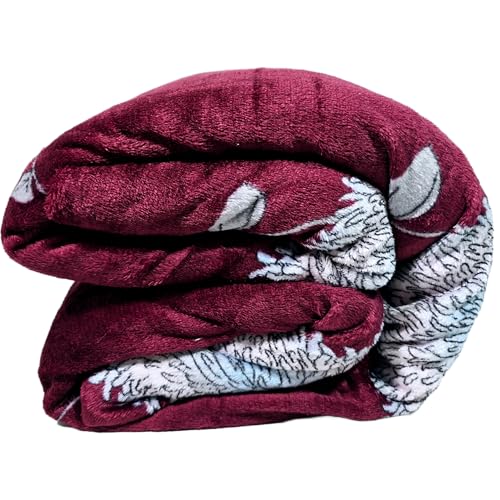 Image of Winter Premium Flannel Velvet Warm Duvet Cover Quilt Cover | Rajai Cover | Blanket Cover | Comforter Cover Single Size 60x100 inches Woollen (Maroon Flower, Single Bed)