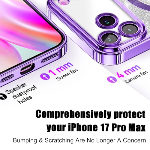 Image of Misscase for iPhone 17 Pro Max Case Compatible with MagSafe,Built-in Camera Lens Protector Full Protection Soft TPU Anti-Scratch Anti-Fingerprint Magnetic Glitter Slim Case Cover 6.9 inch Purple