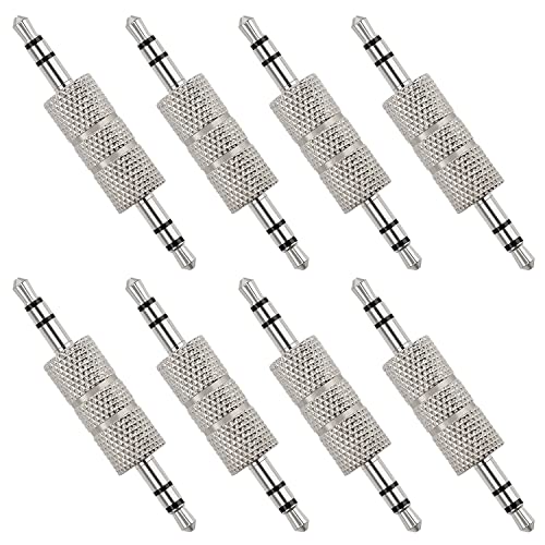 KUOQIY 8 St&uuml;cke 3.5mm Stecker auf Stecker Stereo Koppler Adapter, Metall 3-Polig 3.5mm Klinke Stecker Audio Adapter, f&uuml;r Kopfh&ouml;rer zu Bluetooth, Vernickelt