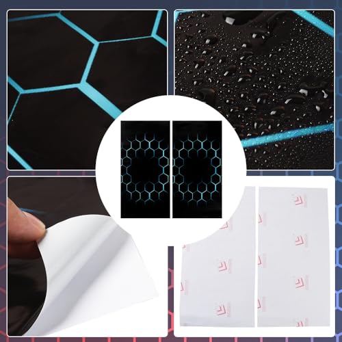 Image of Blueshyhall 2PCS Car B-Pillar Vinyl Decals, Blue Honeycomb Personalized Vehicle Door Pillar Sticker, HD Printed PET Waterproof Sun Protection Scratch Cover