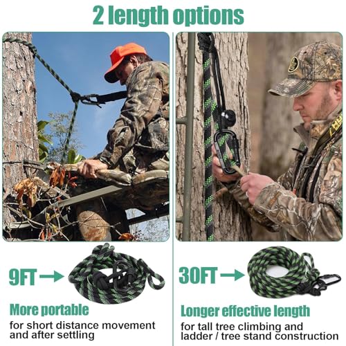 Hunting Reflective Safety Rope for Tree Stand 30ft - Heavy Duty 1300 Lb Rated Hunting Linemans Rope with Adjustable Prusik Knot, Durable Tree Tether for Tree Harness - Thumbnail 5