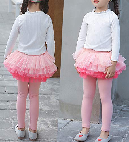 Auranso Little Girls Footless Leggings Pants with Lace Ruffle Tutu Skirt 2-9T3
