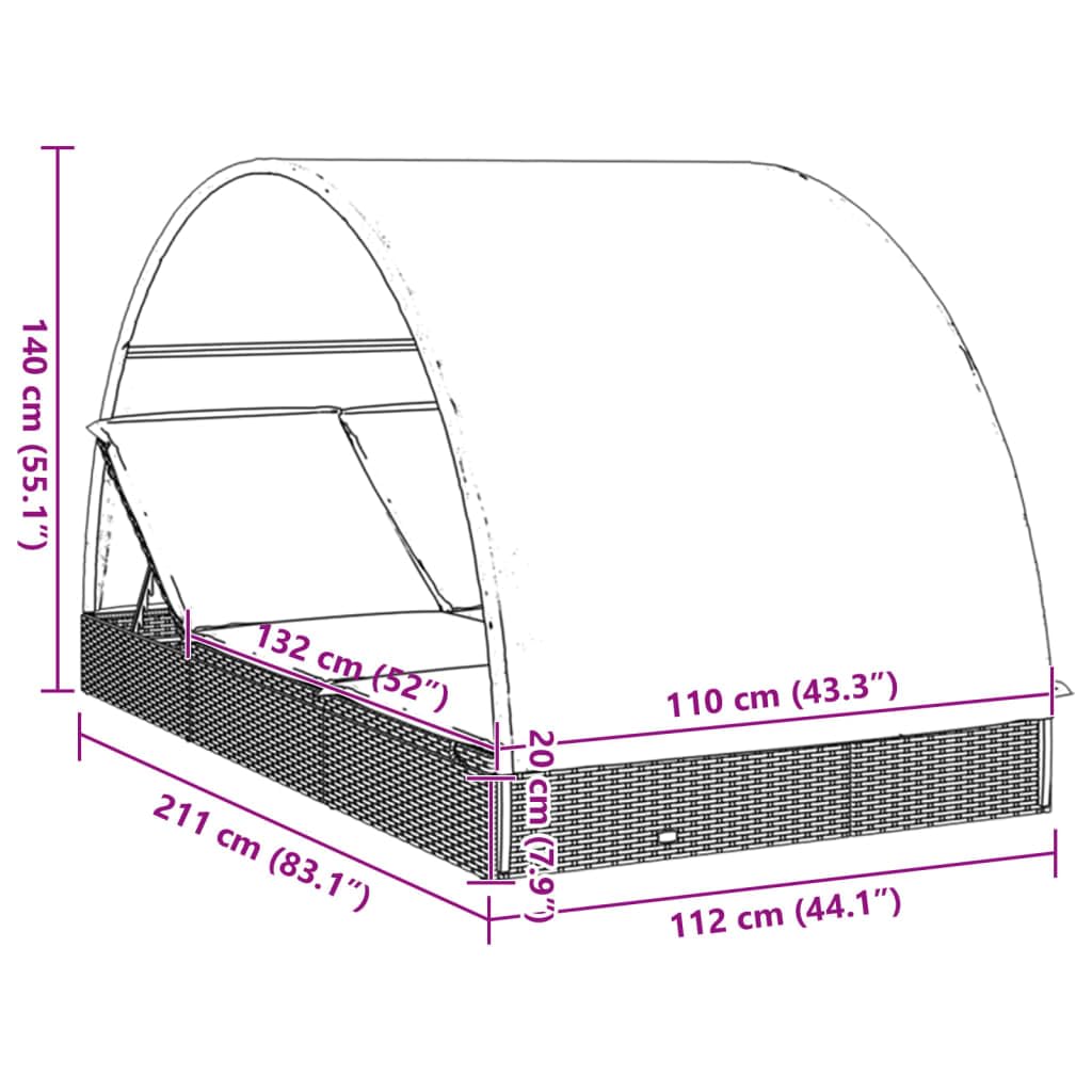 Sonnenliege für 2 Personen mit rundem Dach Schwarz 211x112x140 cm, verstellbare Gartenliege, Relaxliege für Terrasse, Balkon, Pool, Outdoor, inklusive Kissen, klappbar, langlebig