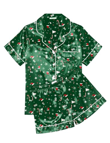 Image of Ekouaer Womens Silk Satin Pajama Sets Soft Short Sleeve Button Down Sleepwear Top and Shorts 2 Piece Pjs Lounge Set