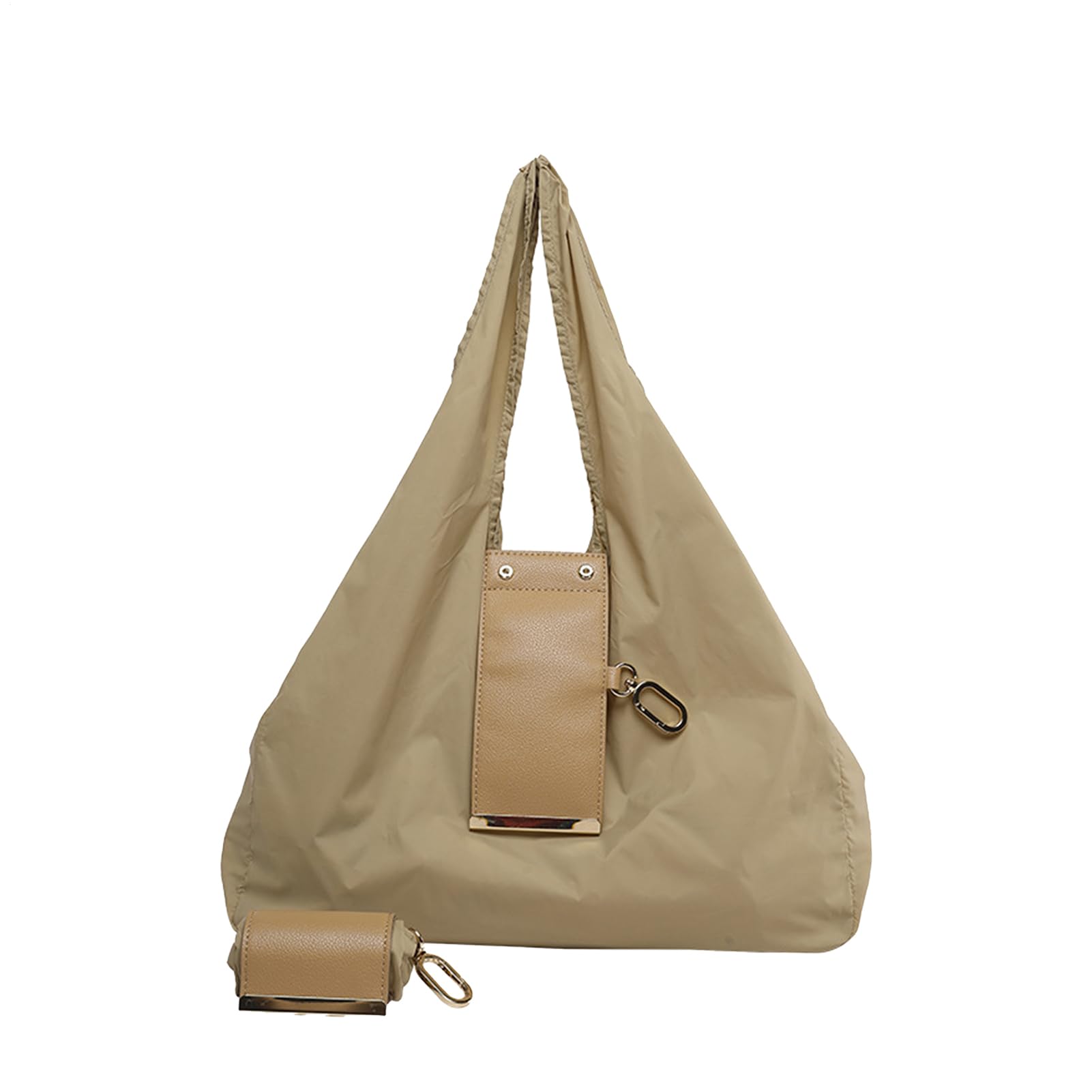 Leather Keychain Tote Bag, Foldable Shopping Bag With Keyring, Travel Fold Up Handbag, Slouchy Bags For Women Girls Students, Large-Capacity Pouch For Outdoor School Offices Work Picnic Daily Commute