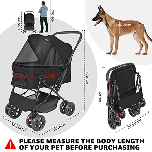 Wedyvko Pet Stroller - Dog Strollers For Medium Dogs And Cats With Reversible Handle, Easy To Walking Dog Stroller 360 Rotating Front Puppy Stroller For Small Dogs With Mesh Windows, Removable Liner #TOP3
