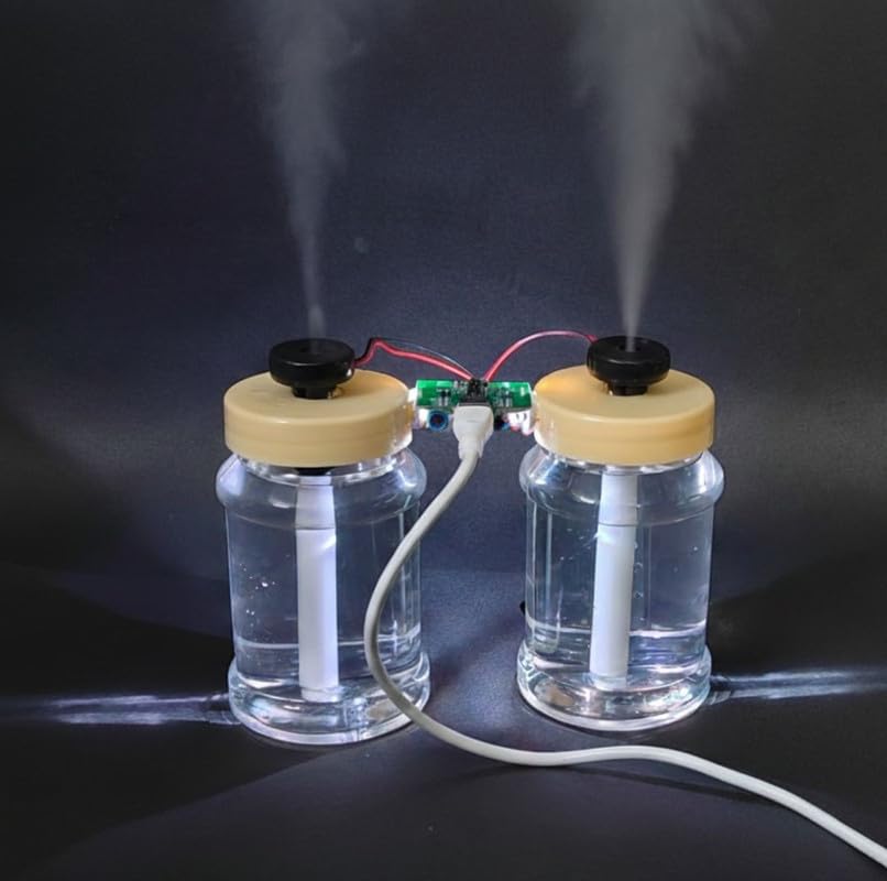 ESPtronics Ultrasonic Humidifier Mist Spray Maker Type-C Circuit Module DIY Projects Mini Fogger with 2 Atomizers, Ceramic Rods & Holders and 2 Pc 100 ml Transparent Jar