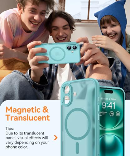 Image of CANSHN Magnetic for iPhone 16 Plus Case, Upgraded [Full Camera Protection] [Compatible with Magsafe] [Translucent Matte] Shockproof Protective Phone Case for iPhone 16 Plus - Teal