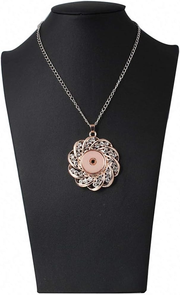 Tebapi Women Plated Rose Gold Flower Crystal Rhinestone Pendant Snap Button Necklace Personality Minority DIY Sweater Chain Dress Reunion Party Jewelry Collocation Simple Versatile Romantic Aesthetic image 5