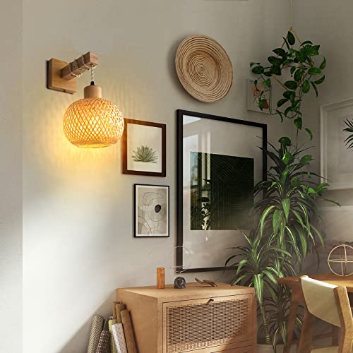 Frideko Bamboo Wall Sconce Lighting - Rattan Wall Lamps for Bedroom, Farmhouse Wall Light with Bamboo Lampshade, Rustic Boho Sconces Light Fixture for Living Room, 1 Pack by FRIDEKO HOME - Image 3