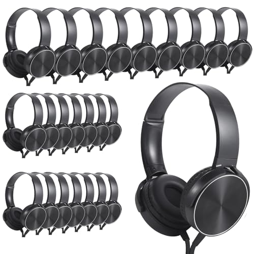 Wensdo Bulk Earbud Headphones 24 Pack for School Classroom Kids, Wholesale Wired Durable Earphones Class Set for Students Children Toddler Teens Boys Girls and Adult (HY450, 24 Black)