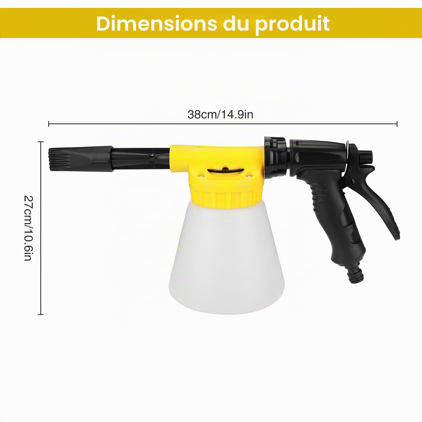 Pistolet à mousse multifonction pour voiture 900 ml Pistolet à mousse réglable professionnel pour voiture, moto, jardin Outil de lavage Tuyau