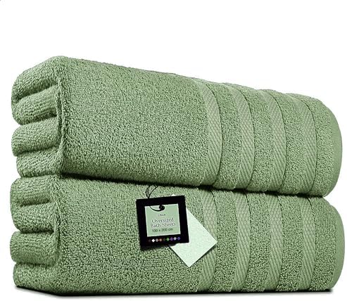 Pack of 2 Extra Large Bath Sheets (100 x 200 cm-600 GSM) Pure Egyptian Cotton Big Body Wrap Bath Sheet Towels for Bathroom,beach, Pool (Silver, Cotton)