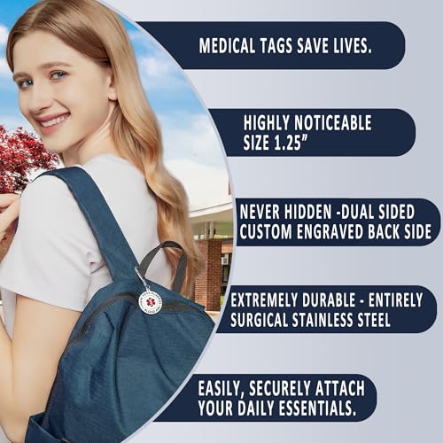 Divoti Medical Alert Food Allergy Bag Tag, Polished Stainless Steel Charm with Single Side Bold Text - Durable, Rust-Proof & Waterproof, Zipper Pull Attachment for Backpacks, Bags, Travel3