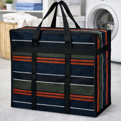 Image of Multipurpose Extra Large Heavy Duty Storage Organizer Bag | Reusable Foldable Canvas Shopper Tote with Strong Handles | Durable Eco-Friendly Carry Bag, (Rust Orange Color) Pack Of 1