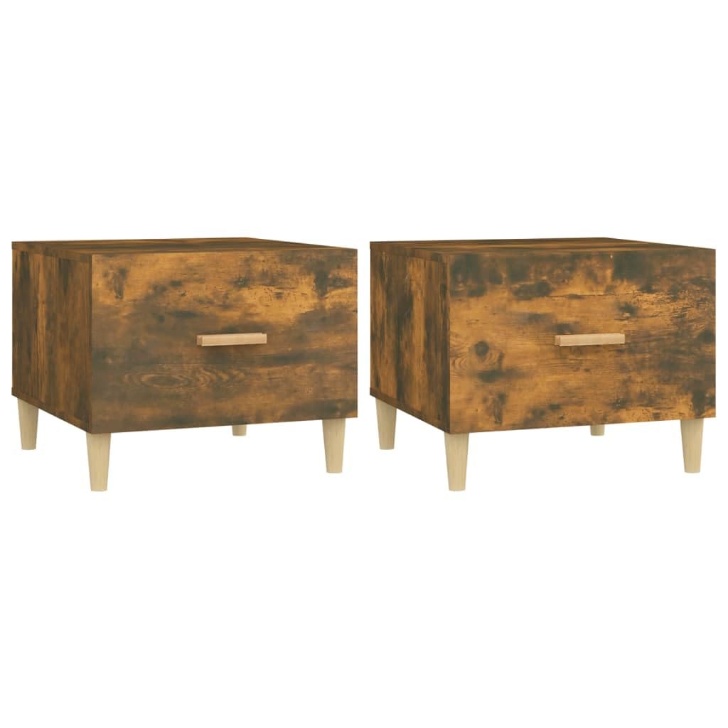 2er Set Couchtische Räuchereiche 50x50x40cm Holzwerkstoff | Beistelltische mit Schublade für das Wohnzimmer, stabiler Holzwerkstoff, minimalistischer Nachttisch im Doppelpack.