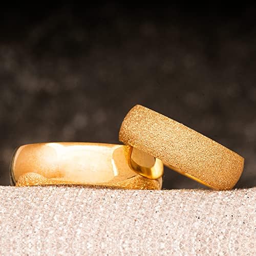 Miniatura 4 de 6 mm Wedding Ring Set 14K Gold Plated Couple Matching Wedding Band Set Personalized Man and Woman Silver Wedding Ring Set