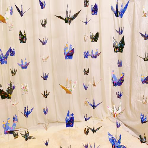Image of Space Dinosaur Crane Paper Hanging Garlands(3stringsX 5.2ft), Colorful Planet and Animal Origami Birds Streamers for Baby Shower Birthday Party Supplies Boy Bedroom Garden Hanging Decor
