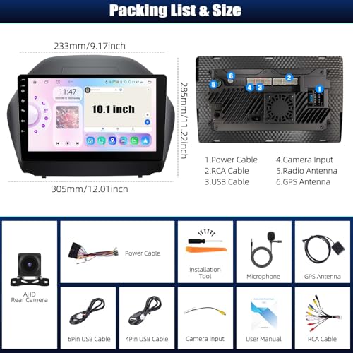 Image of 6+128G 8 Core Android 15 Car Radio Stereo for Hyundai Tucson IX35 2010-2015 with Wireless CarPlay Android Auto, 10.1'' Touchscreen with WiFi GPS Mirror Link Bluetooth FM RDS DSP EQ SWC Backup Camera