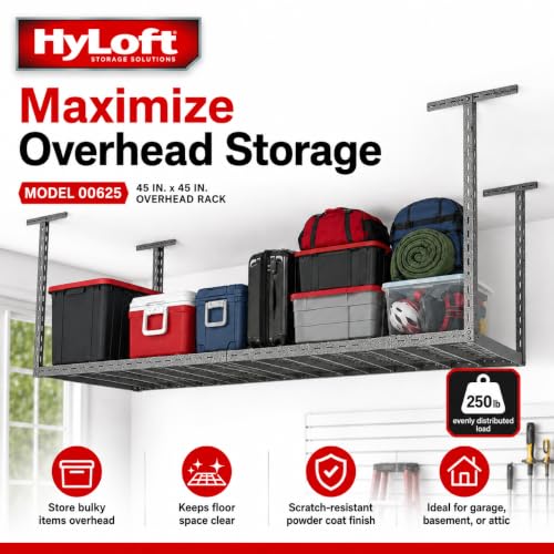 Image of Hyloft Overhead Steel Garage Storage System, Ceiling Rack, 45-Inch x 45-Inch, 00625, Hammertone