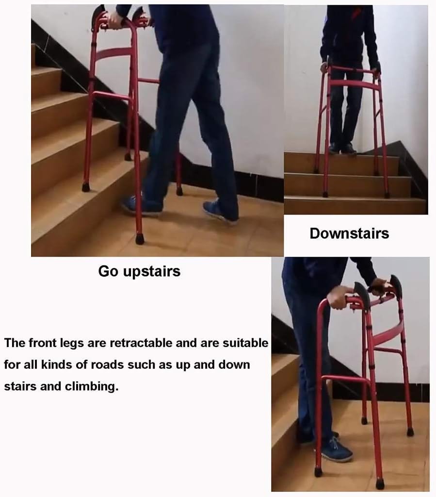 Robuster Rollator für Senioren auf und ab Treppen, automatische Höhenverstellung, leichtes Aluminium, tragbar, faltbar, Mobilitätshilfe für ältere Menschen mit Behinderung