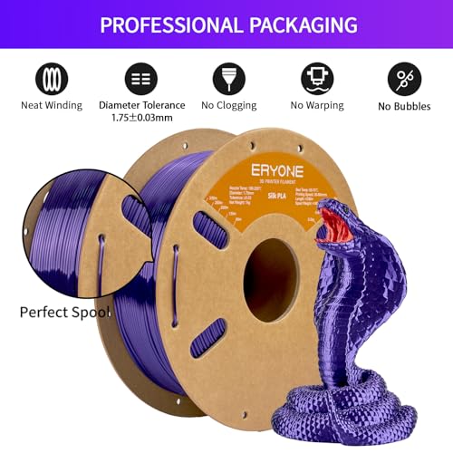 Image of ERYONE Silk PLA Filament for 3D Printer 1.75mm + /- 0.03mm, Shiny Filament 1kg (2.1lbs) /Spool, Dark Purple