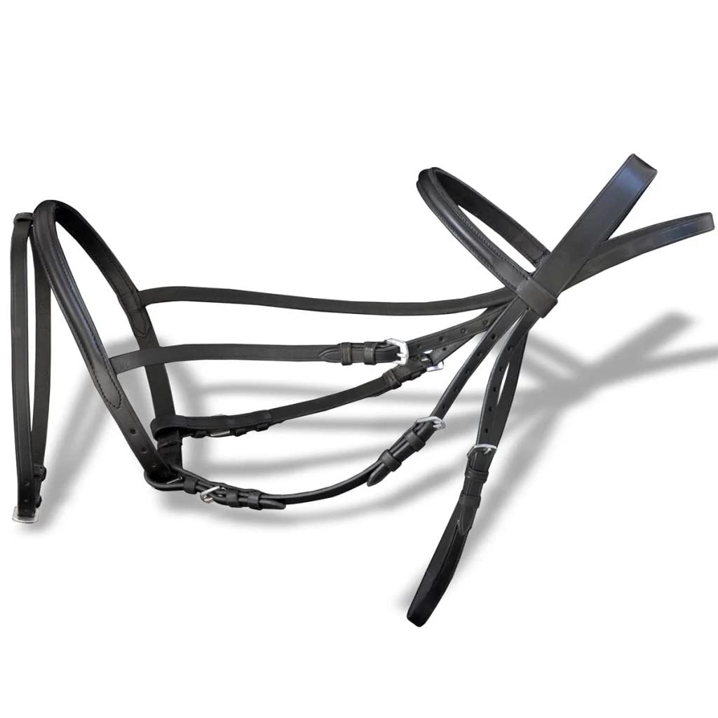 vidaXL Briglia Flash con redini e punta in pelle nera completa