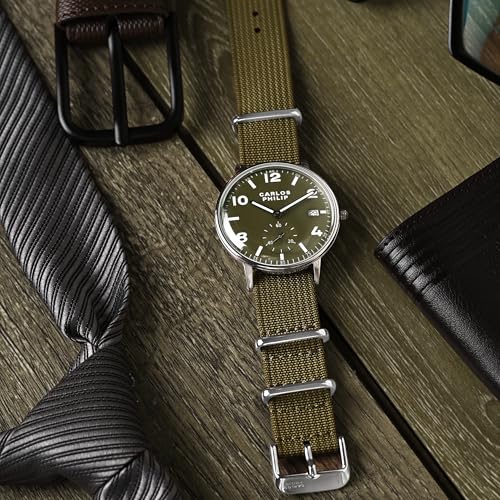 Image of Carlos Philip Men's Minimalist Analog Watch - Classic Dial with Date Display, Nylon Strap, Quartz Movement, Casual Everyday Style Watch for Men