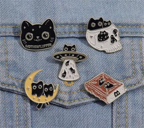 Image of 5pcs Book Cat Moon Planet Styling Brooch Pin Cartoon Fashionable Versatile Metal Enamel Badge Pin Clothing Backpack Pins Decoration Pin Accessories Jewelry Gifts