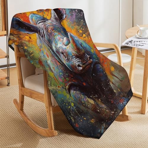 Plaid couverture polaire rhinocéros chaud et doux en flannel lavable 130×180cm