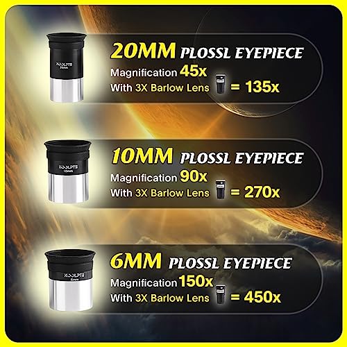 Image of Koolpte 90mm 900mm Telescope for Adults & Beginners, Vertisteel AZ Mount | 90mm 900mm telescope for adults and beginners; coated optics, Vertisteel AZ mount for moon and planets, phone adapter kit.