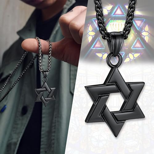 Bestyle Star of David Necklace Handmade Stainless Steel Hexagram Pendant Israel Jewish Star Necklace Religious Jewelry, Protective Amulet Gift for Men Boys2