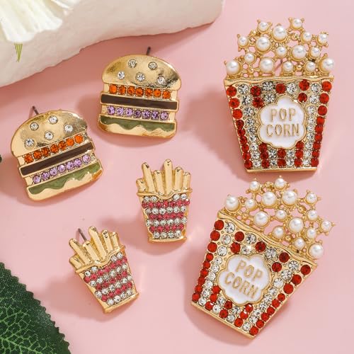 Food Drink Stud Earrings Set for Women, Cute Food-themed Statement Earring Studs with Rhinestone, Fashion Summer Fun Jewelry Gifts2