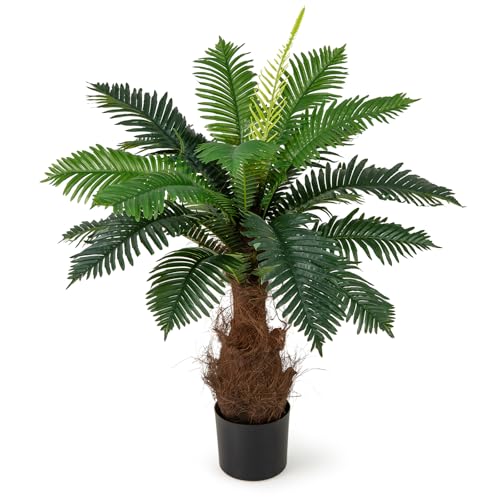 COSTWAY Artificial Cycas Tree 106 CM Palm Paradise Plant with 19 PEVA Leaves Wide Stable Pot and Realistic Moss Tropical Palm Tree Decorative Fake Plants for Indoor Outdoor Garden (1)