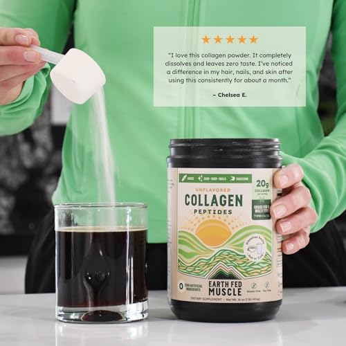 Image of Earth Fed Muscle Collagen Peptides, Third-Party Certified. 20g Protein, Unflavored - Grass Fed, Non-GMO, Hormone Free, Gluten Free - Multi-Type - 23 Servings