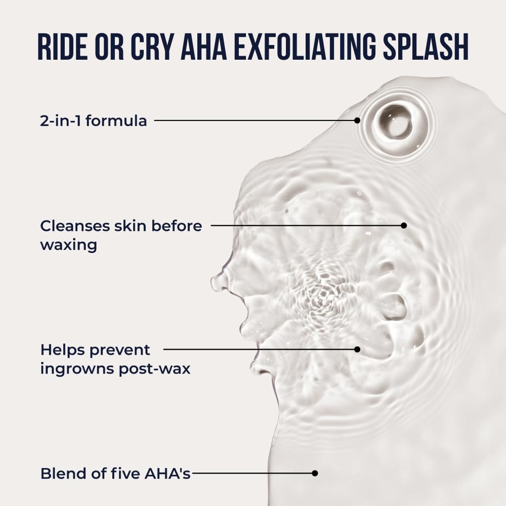 Crybaby Wax Ride or Cry AHA Exfoliating Splash 3.38 fl oz | Pre- & Post-Wax Exfoliating Toner, 5% AHA Blend for Ingrown Hair & Bump Prevention, 89% Organic
