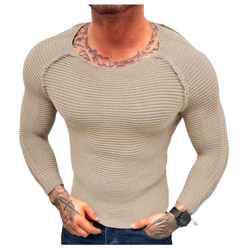 Men Pullover Long Sleeve Crewneck Knitted Sweater Casual Slim Fit Solid Color Fall Winter Fashion Basic Jumper Tops