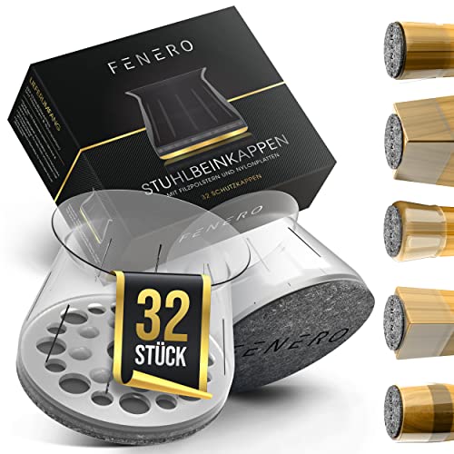 Stuhlbeinkappen [32 St.] - Stuhlbeinschoner mit integrierter Nylonplatte - Schutzkappen für Stuhlbeine mit dickem Filzgleiter für Stühle - extrem dehnbar & elastisch [Ø32-50mm] Cover