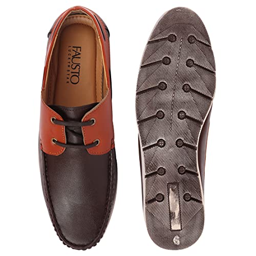 Image of FAUSTO Men's Side Lace Stitched Lace Up Boat Shoes