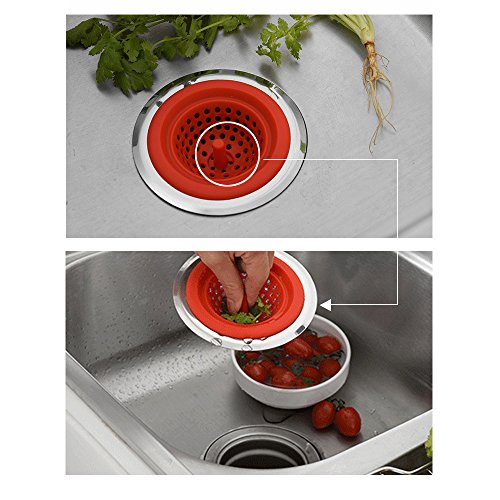 Tapón de Fregadero de Silicona y Acero Inoxidable Rojo 2 piezas miniatura 2