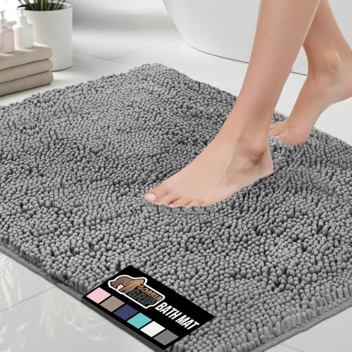 GORILLA GRIP Bath Rug Mat 30×20, Thick Soft Absorbent Chenille, Quick Dry Microfiber Mats, Rubber Backing Washable Shower Floor Rugs, Bathmat Runner, US Designed Bathroom Home Decor Accessories Grey