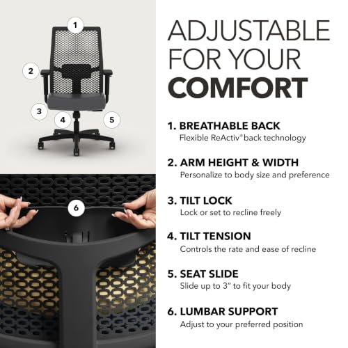 Image of HON Ignition 2.0 ReActiv Ergonomic Office Chair, Lumbar Support, Graphite