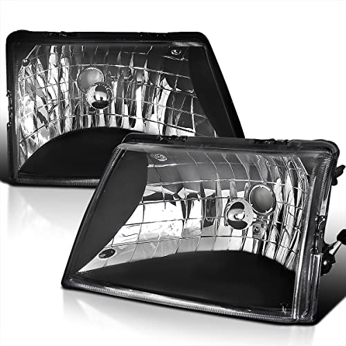 Spec-D Tuning Diamond Headlights Lamps Black Compatible with Ford Ranger 1998-2000 L+R Pair Head Light Lamp Assembly